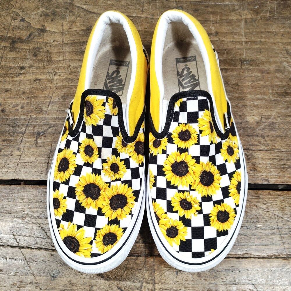 Vans W10.5 M9 Classic Slip On Checkerboard Sunflower Canvas Sneaker Shoe Skate